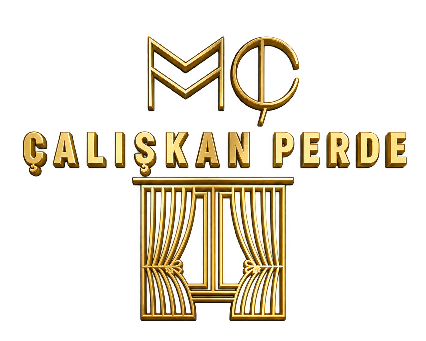 Çalışkan Perde — gold MÇ monogramı ve perde simgesi